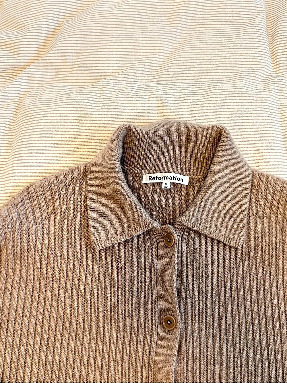 Reformation Brooklyn Cashmere Polo Sweater Brown - Picture 3 of 4